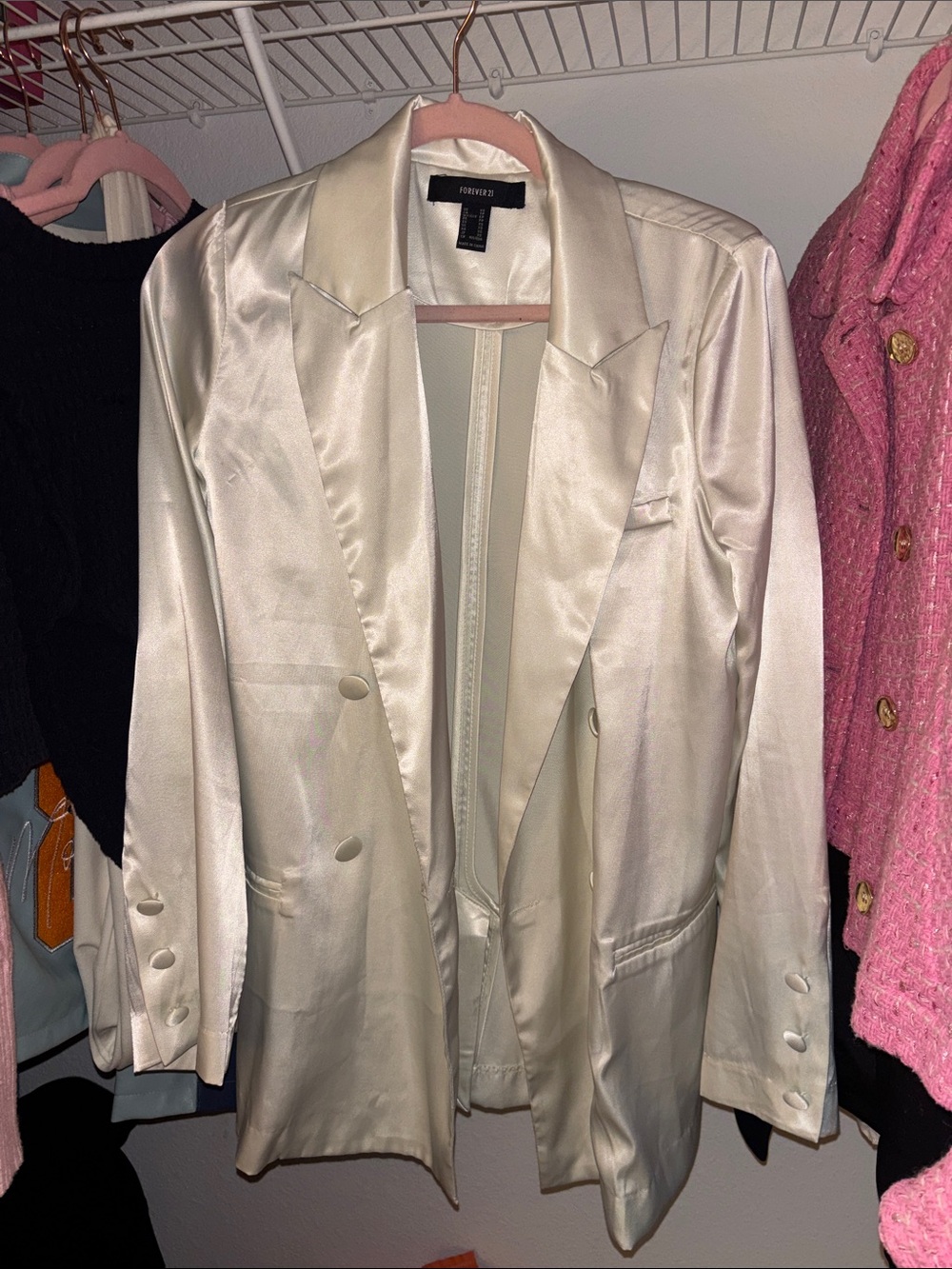 Forever 21 Ivory Satin Blazer Jacket